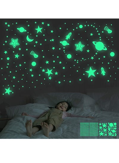 Buy Glow in The Dark Stars Wall Stickers for Ceiling, 462 Pcs 3D Glowing Removable Self-Adhesive Wall Decals with Moon, Rocket and Planets for Girls Boys Kids DIY Bedding Room Bedroom Décor in Saudi Arabia