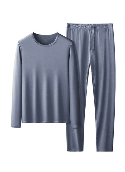 Buy Mens Long Johns Fleese And Thin Thermal Underwear Set, 2 Piece Cold Weather Base Layer Set for Men Greyish Blue in Saudi Arabia