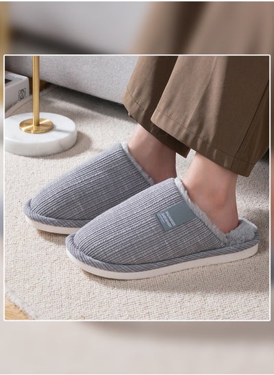 اشتري Men's Autumn and Winter Cotton Breathable Home Indoor Slippers Soft Sole Thickened Plush Warm Bedroom Slippers Grey في الامارات