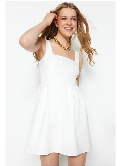 Buy White Waist Mini Strap Flounced Woven Dress TWOSS23EL00601 in Egypt