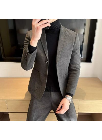 Buy Mens New Wool Blazer Casual Fashion SuitDark gray Dark gray in Saudi Arabia