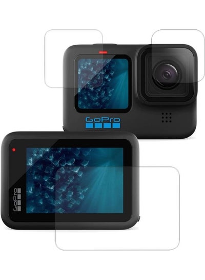 اشتري Pack of 3 Screen Protectors for GoPro Hero 9/10/11, Tempered Glass Screen Protector + Lens Protector + HD Small Display, HD Clear Screen Protector في مصر