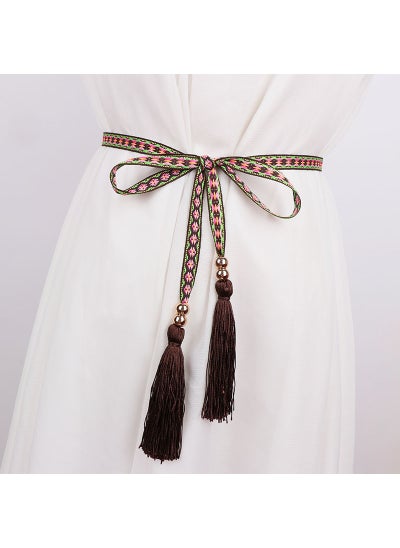 اشتري Bohemian Embroidered Belt with Tassel and Bow1.3cm Brown 1.3cm Brown في الامارات