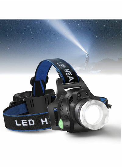 اشتري Headlamp USB Rechargeable LED Head Lamp Adjustable Headband 4 Modes Grade, IPX4 Waterproof Lightweight USB Head Light for Outdoor Running Hunting Hiking Camping Gear في الامارات