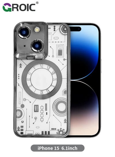 Buy Case for iPhone 15 6.1 Inch with Built-in Camera Stand, Compatible with MagSafe, Camera Ring Stand Magnetic Phone Case for iPhone 15 Shockproof Transparent Phone Cover in UAE