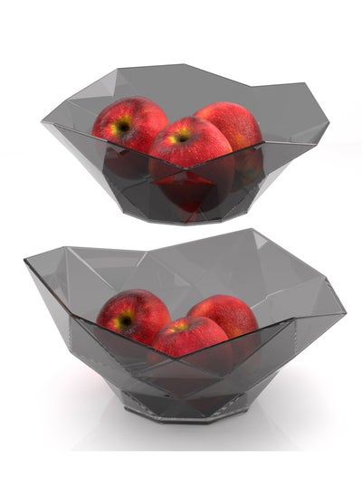 Buy Fruit Bowl for Kitchen Counter, Plastic Morden Salad Bowl Set of 2 for Kitchen Décor, Modern Fruit Bowl Decorate Kitchen Counter, for Snacks, Bread, Bagel (Gray) in Saudi Arabia