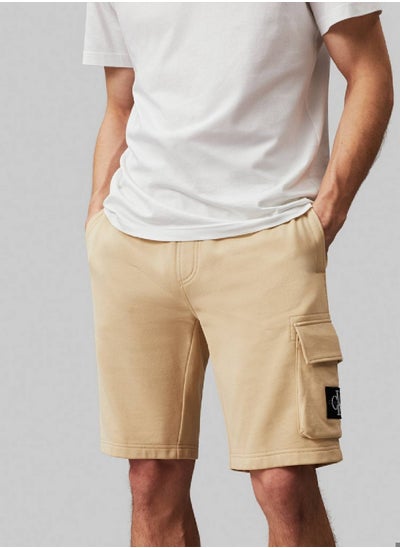 Buy Men's Cargo Terry Jogger Shorts - Cotton peached terry, Beige in UAE