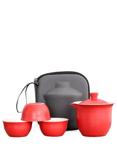 Buy A Pot And Three Cups Travel Tea Set-Red in Saudi Arabia