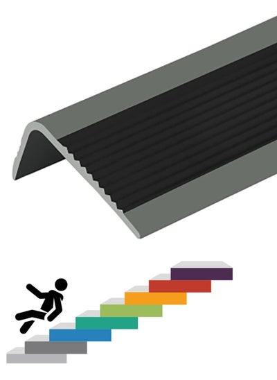 اشتري Stair Leading Edge Protector, Waterproof Anti-Slip Rubber Step Adhesive Edge Decorative Protection Strip for Home School Nursing Home Indoor and Outdoor Stair Steps Black Grey في السعودية