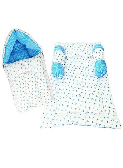 اشتري Baby Bedding Gift Pack Combo Of Bed With 3 Pillow Set And Sleeping Bag ; Carry Bag Combo Of 2 Sky Blue في الامارات