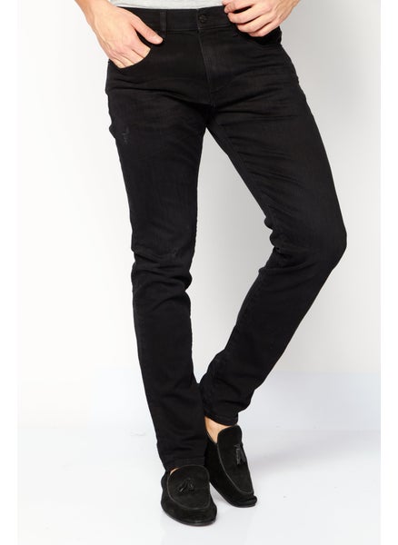 Buy Men 2019 D-Strukt Slim Fit Plain Stretchable Jeans, Black in UAE