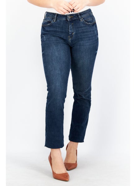 اشتري Women Straight Fit Washed Stretchable Denim Jeans, Blue في الامارات