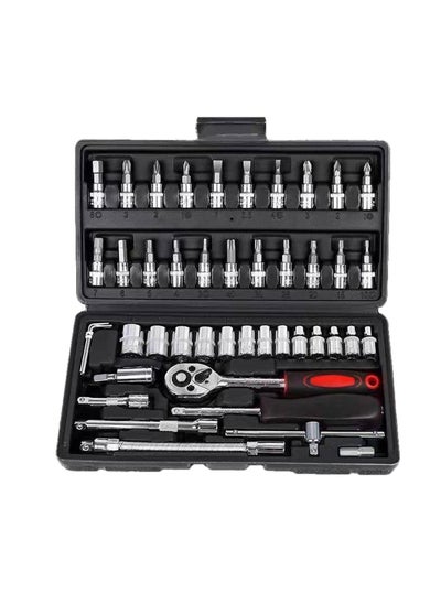 اشتري 46Pcs Socket Set - 1/4 inch Drive Socket Ratchet Wrench Set Mechanic Tools Kit for Automotive Repair & Household, Metric Socket Set with Storage Case في الامارات