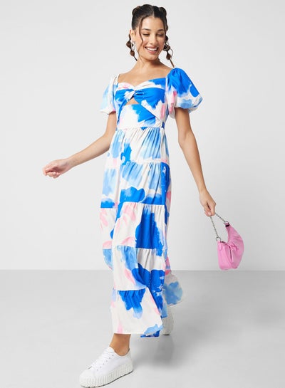 Buy Puff Sleeves Floral Tiered Dress in UAE