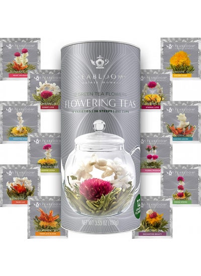 Buy Teabloom Flowering Tea - 12 Unique Varieties of Fresh Blooming Tea Flowers - Hand-Tied Natural Green Tea Leaves & Edible Flowers - 12-Pack Gift Canister - 36 Steeps, Makes 250 Cups in UAE