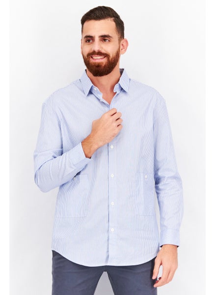 Buy Men Loose Fit Stripe Long Sleeve Casual Shirt, Blue Combo in UAE