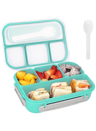 1pc Cartoon Lunch Box, Pp Material, For Kids With Grid Design, Suitable For  Microwave Heating, Two Separate Compartments, Leakproof, Blue