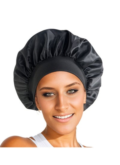 Buy High-Elastic Wide-Brimmed Satin Bonnet Shower Cap - 100% Polyester Beauty Hair Care Cap for Women, Protective Hair Spa Treatment Sleep Cap - Comfort Fit Hair Turban in UAE