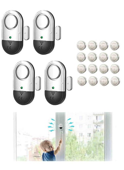 Buy 125 DB Window Door Alarm 4 Pack Door Magnetic Alarm Sensor Door Alarm Door Sensor Wireless Security Alarm Door Chime for Kids' Safety Home Garage Apartment Easy to Install(included 12 batteries) in UAE