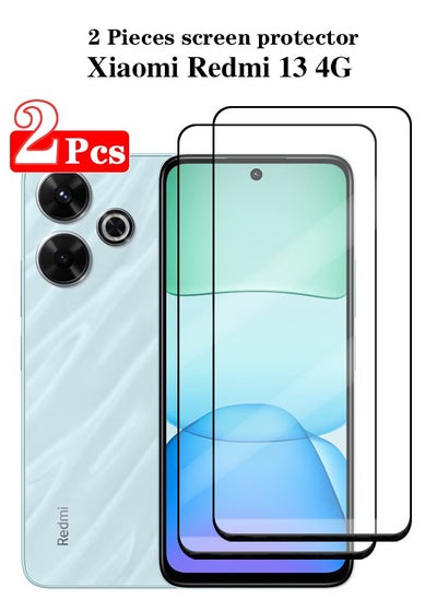 Buy 2 Pieces Full Cover Glass Screen Protector For Xiaomi Redmi 13 4G Black/Clear and Screen Protector Accessories in Saudi Arabia