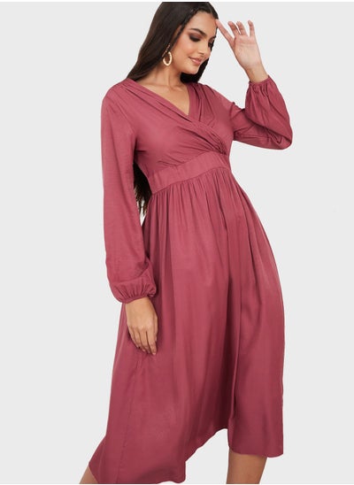 Buy Puff Sleeve Wrap Detail Dress in Saudi Arabia