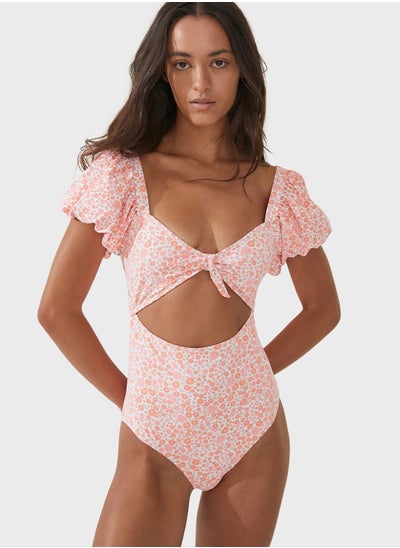 Buy Puff Sleeve High Leg Swimsuit in Saudi Arabia