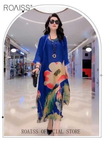 Buy Ladies Floral Pattern 2 Piece Set Dress for Comfortable and Fashionable Look Loose Fit Dress with Simple Design in Saudi Arabia