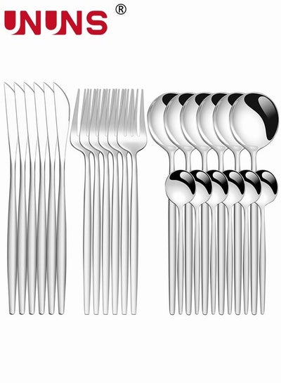 Buy 24 PCS Flatware Set with Knives Spoons and Forks, 410 Stainless Steel Flatware Set, Silverware Cutlery Set, Utensils Set Basics Tableware,Mirror Finish, Dishwasher Safe in UAE