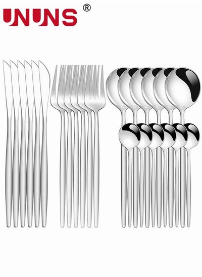 Buy 24 PCS Flatware Set with Knives Spoons and Forks, 410 Stainless Steel Flatware Set, Silverware Cutlery Set, Utensils Set Basics Tableware,Mirror Finish, Dishwasher Safe in UAE