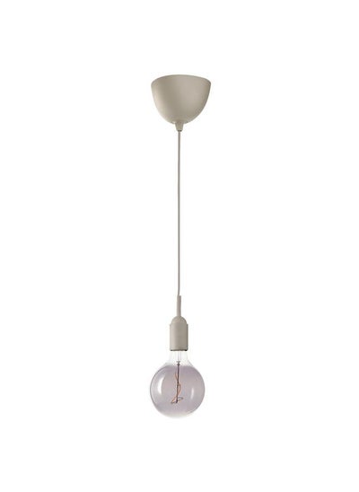 Buy Pendant Lamp With Light Bulb Beige Grey Clear Glass 125 Mm in Saudi Arabia