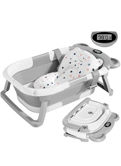 Buy Collapsible Baby Bathtub for Newborn with Thermometer & 1 Soft Floating Cushion Portable Travel Bathtub with Drain Hole Durable Foldable Baby Tubs for Infants to Toddler in Saudi Arabia