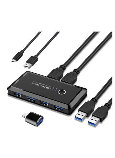 اشتري USB 3.0 Switch, USB Switcher 2 Computers Share 4 USB for PC Mouse Keyboard Printer Scanner, USB KVM Switch Selector Compatible with Mac/Windows/Linux, with 1 PCS USB C to USB Adapter في الامارات