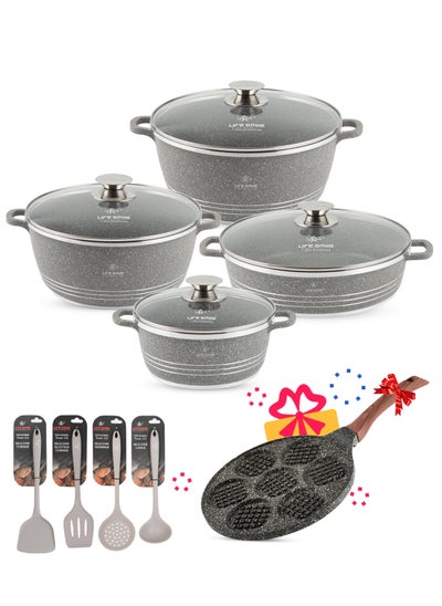 Buy Cookware Set 13 pieces - Pots and Pans set Granite Non Stick Coating 100% PFOA FREE, Die Cast aluminum Cooking Set include Casseroles & Shallow Pot & Pancake Pan & Silicone Utensils in UAE