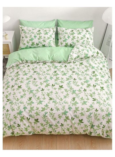 Buy Deluxe Korean Style Reversible Duvet Cover Set, Leaves with Green Color Bedsheet Soft Skin friendly Various Sizes in UAE