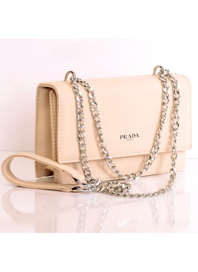 Buy Women's White Leather Handbag with Silver Crossbody Chain in Egypt