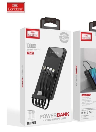 Buy 10000 mAh Power Bank with 4 Wire In-Built Charging Cable And LCD Display Black in UAE