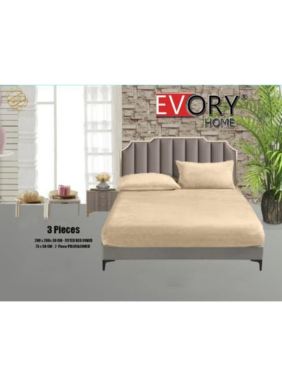 Buy King Size Bedding Velvet Fitted Bed Sheet With 2 Pillow Cover Case 200x200 in Saudi Arabia