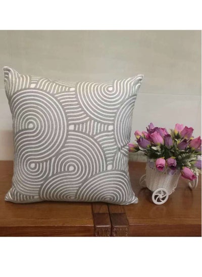 Buy Jacquard Cushion Cover with filling Palm Tree Leaves Design, Embroidered Decorative Pillowcase for Home, Sofa, 45x45cm in UAE