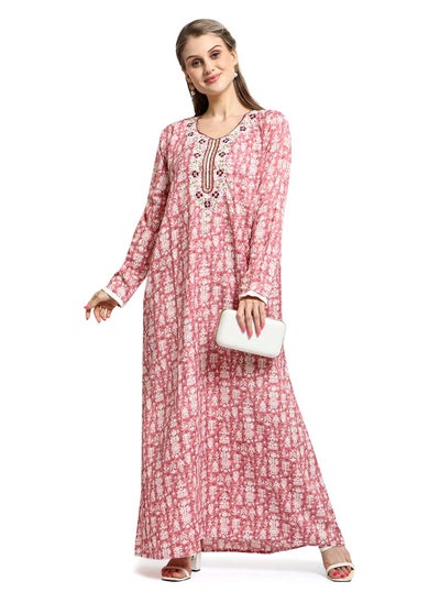 اشتري FLORAL EMBROIDRED DUTY PINK COLOUR WITH PRINTED ARABIC KAFTAN JALABIYA DRESS في السعودية