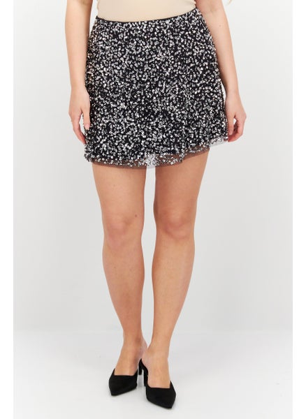 اشتري Women Sequins Mini Skirt, Silver/Black في السعودية