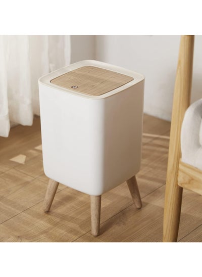 Buy Bathroom Trash Cans with Lids, 1.8 Gallon Modern Office Trash Can for Near Desk, Kitchen Garbage Can Small Garbage Bin, Nordic Waste Bin with Button Waste Basket for Bedroom, Living Room, White in UAE