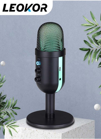 اشتري Gaming PC Microphone, USB Streaming Microphone for Podcast Game Chat, Computer Condenser Desktop Mic with RGB, Mute Button, Noise Cancellation Function في السعودية