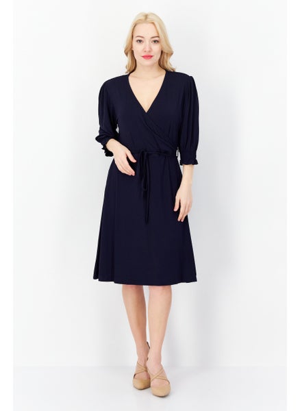 اشتري Women Plain Tie Waist Mini Dress, Navy Blue في الامارات