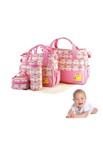 اشتري 5-in-1 Set Multifunctional Baby Diaper Bag Maternity Mummy Handbag Changing Set Handbag في الامارات