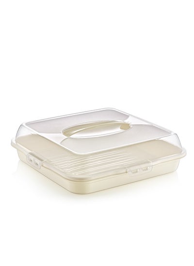 Buy Square Cake Pastry or Sweets Dish and Saver 36x36x10 cm with Lid in Saudi Arabia