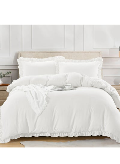 Buy Comforter Set 5-Pcs King Size Bedding Set With Ruffled Border  Removable Filler And Down Alternative Filling,White in Saudi Arabia