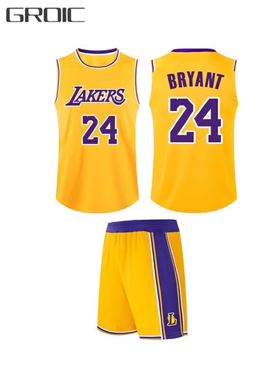 Buy Kobe Bryant Jersey 24# Basketball T Shirt and Shorts,Basketball Jersey for Adults,Basketball Suits,BasketballJersey Set(Yellow,4XL) in Saudi Arabia