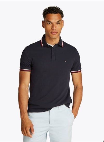 Buy Men's Tipped Slim Fit Polo Shirt - Cotton, Blue in Saudi Arabia