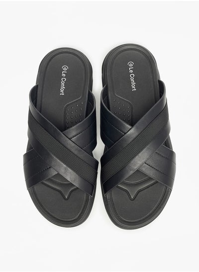 Buy Textured Slip-On Cross Strap Sandals in UAE