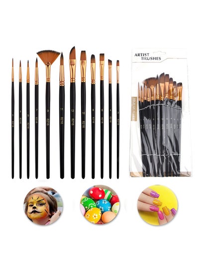 Buy Paint Brush Set 12 Pcs Nylon Oil Painting Brush Students' Watercolor Painting Pen Line Drawing Brush Wooden Handle Flat Paint Brushes for Kids Adults Drawing Arts Crafts Supplies in UAE